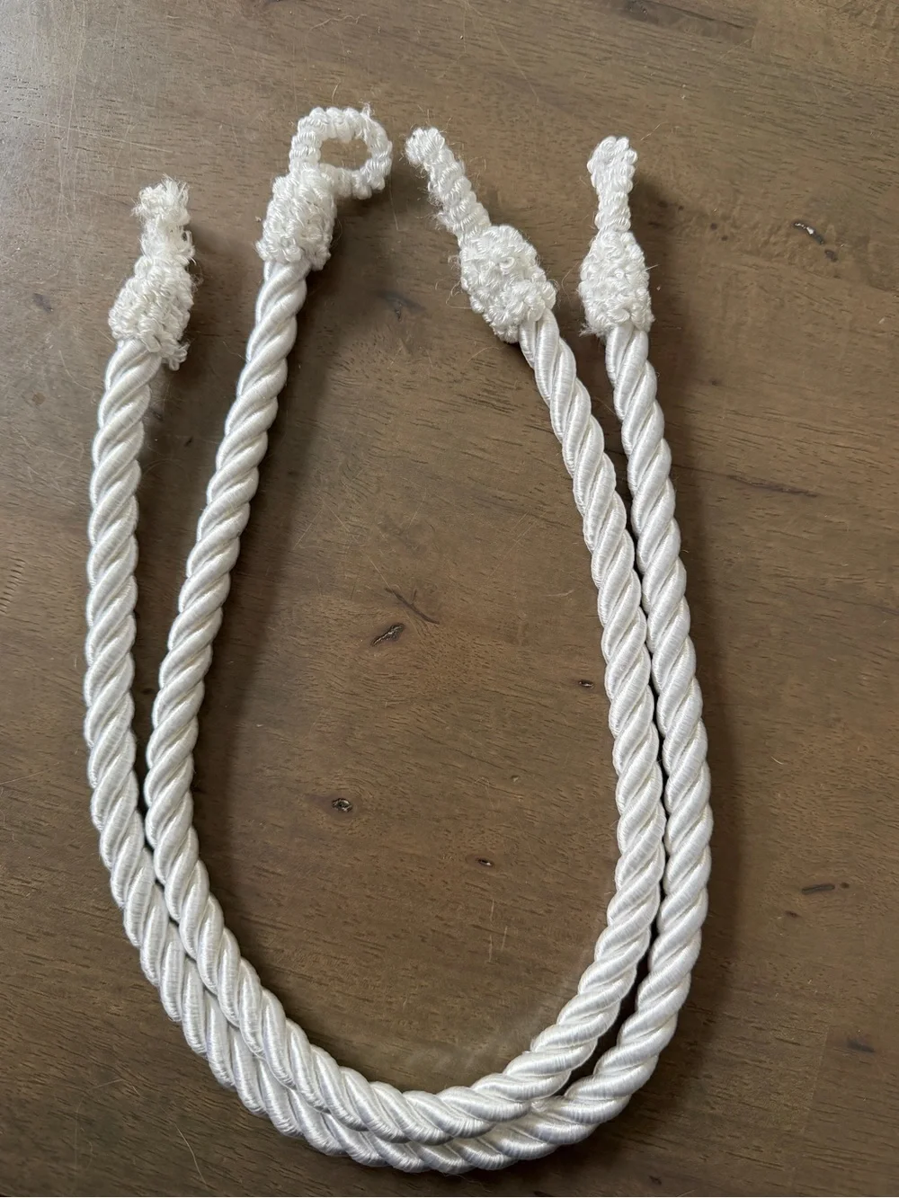 2pc White Twisted Rope Cord Curtain Tie Back Decorative Cord with Knotted Ends